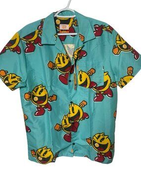 Oppo Suits Pac-Man Button Front Shirt ONLY Men’s M Short Sleeve Turquoise New